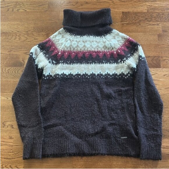 Abercrombie Sweater Women M Holiday Pullover Burgundy Fair Isle Turtleneck Brown - Picture 1 of 4